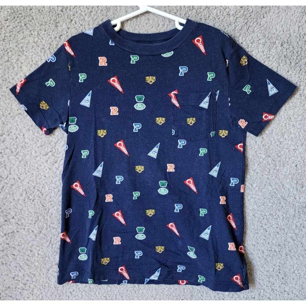 Polo Ralph Lauren Navy Blue College Bear AOP Graphic Pocket T Shirt Youth Size 7